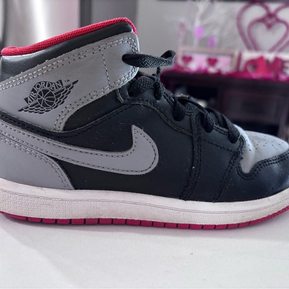 Jordan Kids Black and Gray Sneakers with Red Accents